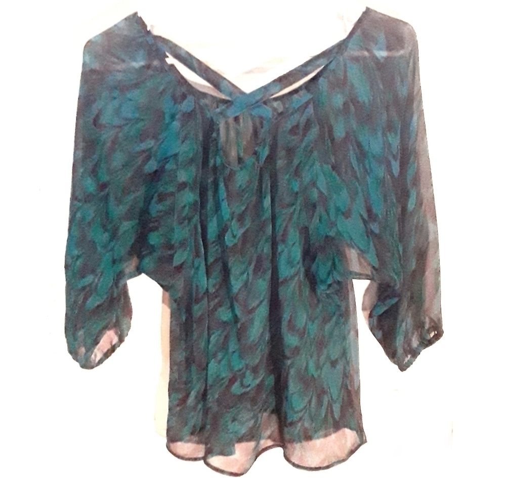 Express Sheer Green Print Blouse